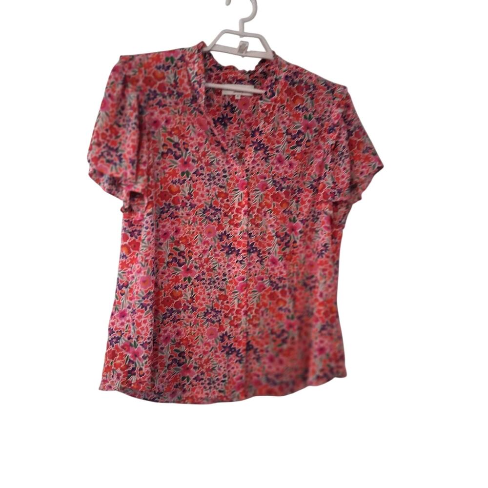 Hale Bob Los Angeles Maritza blouse top womens XL floral silk button up